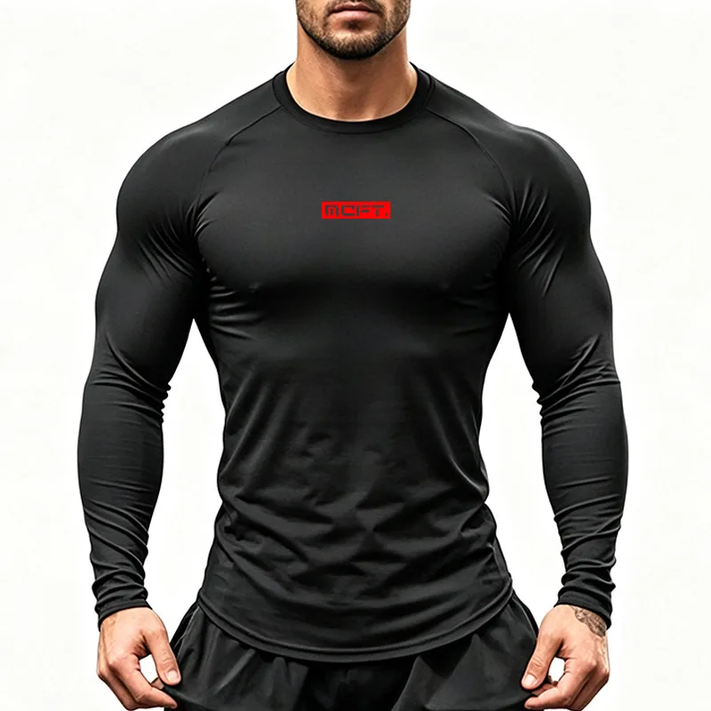 Men's Sports Long-sleeved Shirt Quick-drying Running T-shirts Breathable Compression Fitness Gym Training Exercise Sportswear