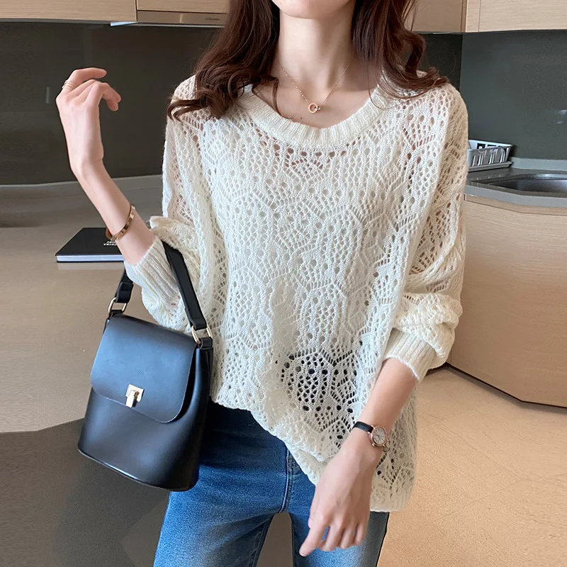 Autumn Winter Round Neck Women Sweater Vintage Basic Solid Knitted Tops Casual Loose Pullover Korean Sweaters Chic Jumper
