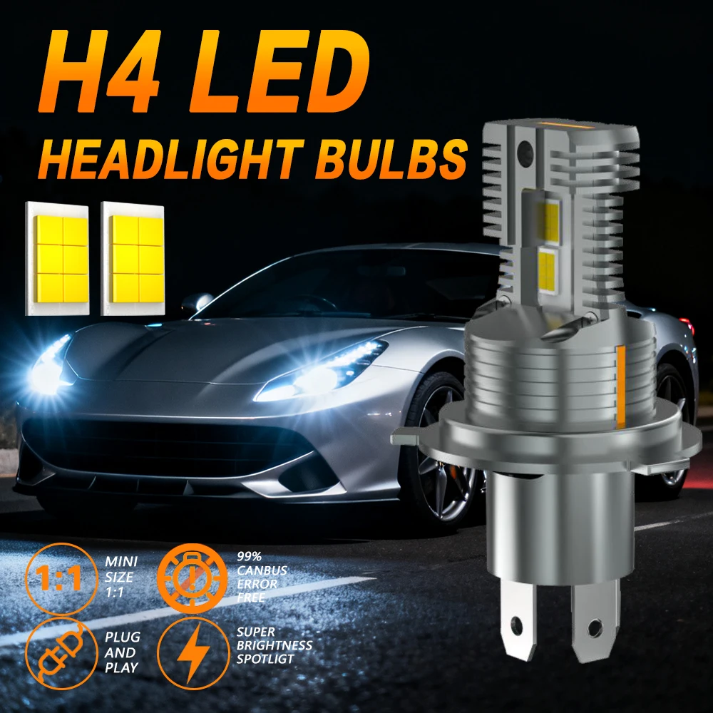 

H4 Светодиодные лампы для фар Мини-беспроводные автомобильные фары с вентилятором ближний/дальний свет CANBUS 1:1 Размер H4 Противотуманные фары Turbo Автомобильные 6000K 12V