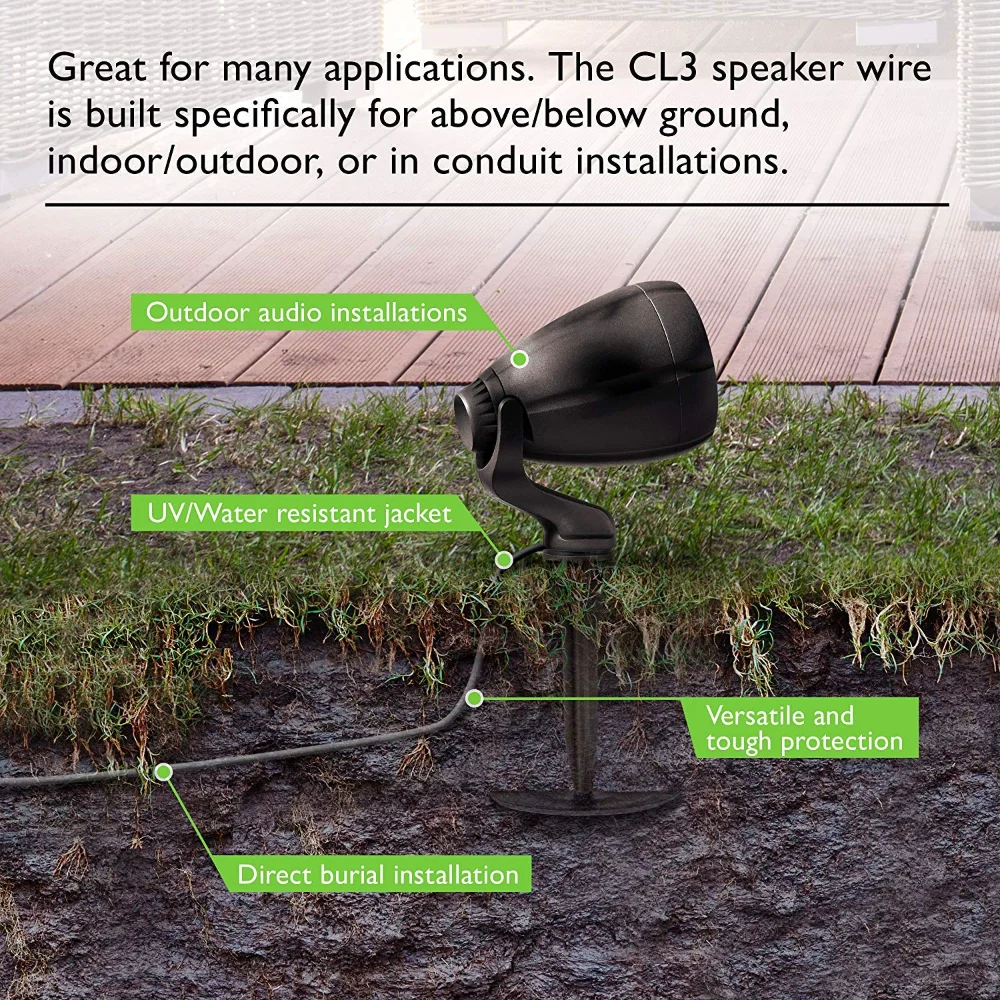 

14/2 Speaker Wire (500 Feet) 14AWG Gauge - Outdoor Direct Burial in Ground/in Wall / CL3 CL2 Rated / 2 Conductors
