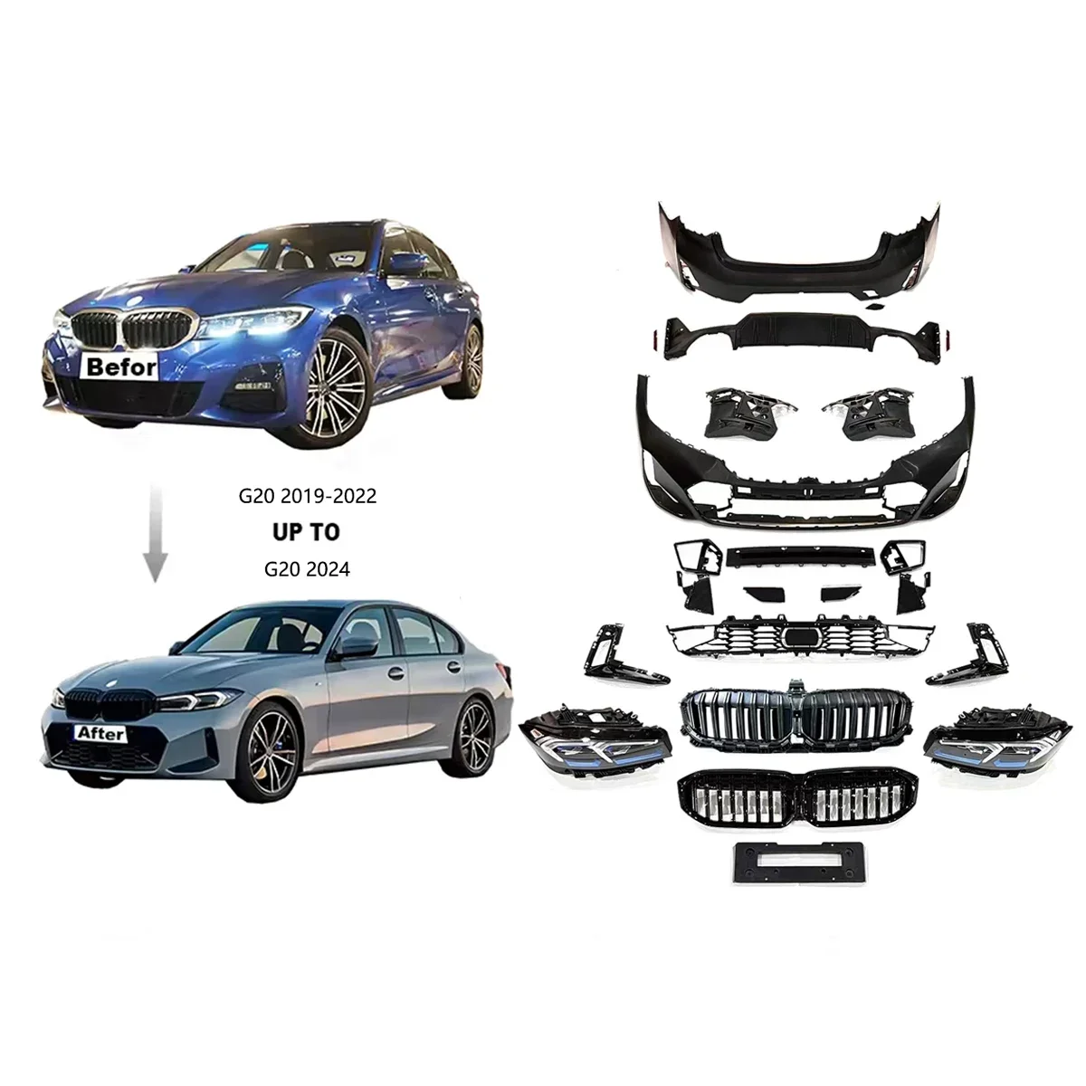 Car Conversion facelift bumpers Body kit For BMW 3 SERIES G20 2019-2022 modified to 2024 LCI.