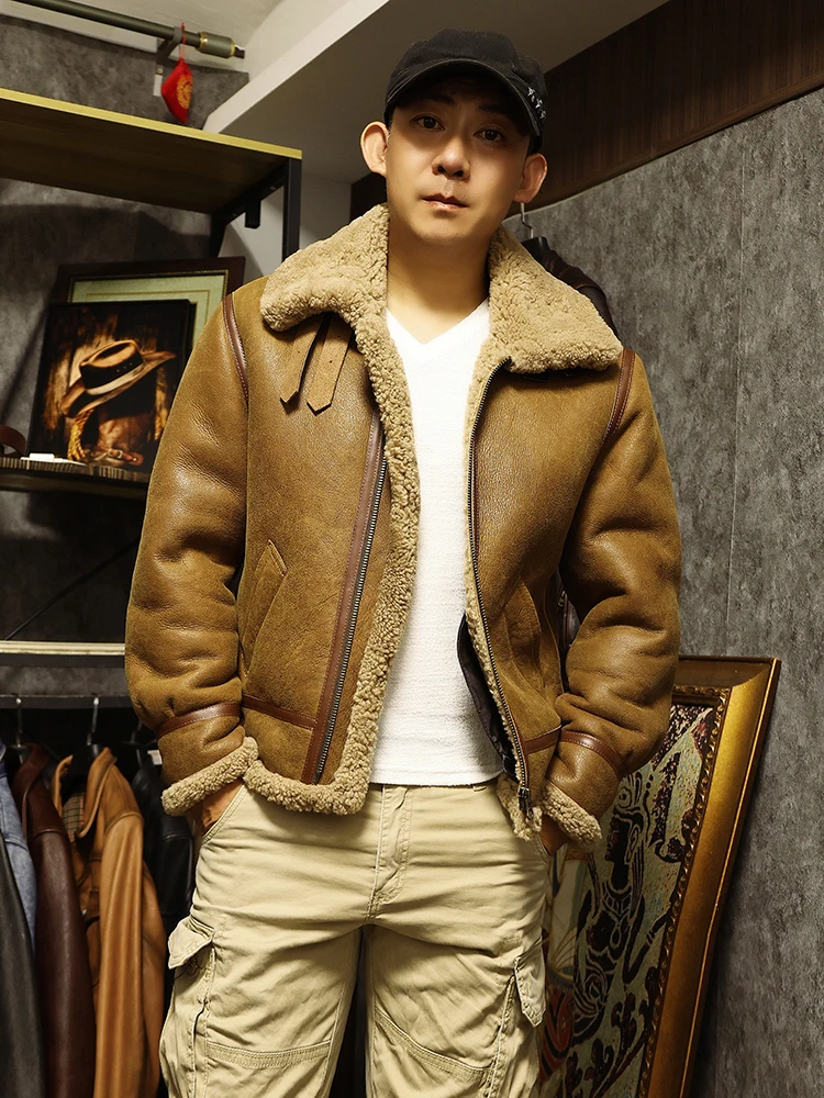 

Классическая шуба B3 из натурального меха. Винтажная теплая кожаная куртка ВВС. Качественная ткань из натуральной шерсти. 100% овчины