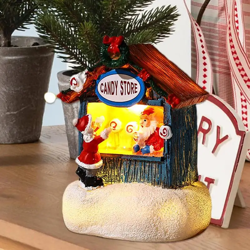 تمثال لمنزل عيد الميلاد بضوء LED ، ديكور منزلي ، زينة متوهجة من الراتنج ، حرفة متجر سانتا ، أحدث هدية للعطلات للأطفال