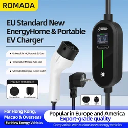 ROMADA 3.5KW 3.0m 16A EV Portable Charger Type2 EVSE Charging Cable Type1 EU Plug Controller Wallbox GBT for Electric Vehicle