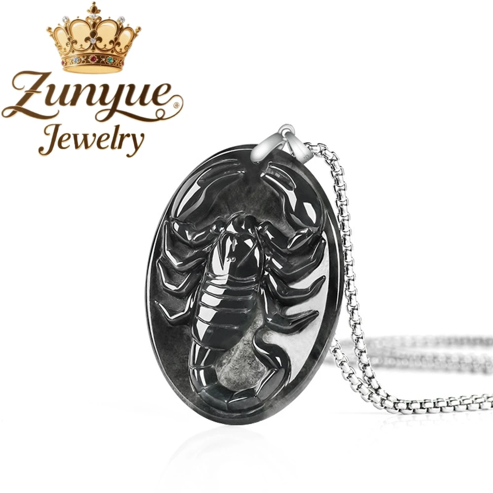 

S925 Silver Setting Natural Myanmar A-Grade Black Jadeite Scorpion Pendant Hip-Hop Style High-End Fashion Luxury Jewelry Charms