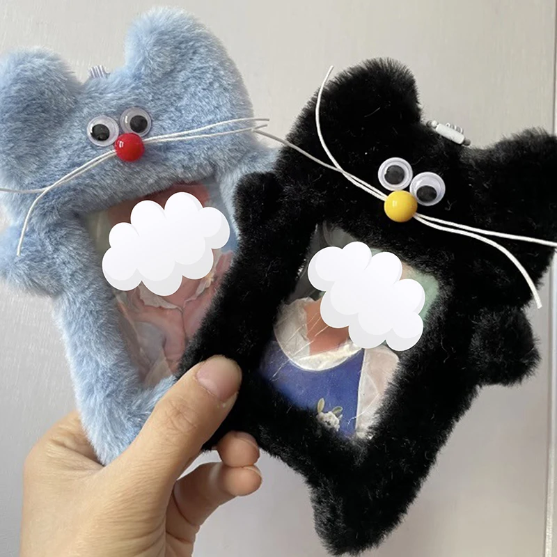 

1Pcs 3 Inch Korea Idol Photo Holder Cartoon Mouse Plush Photocard Holder Girl Cute Keychain ID Credit Protector Stationery