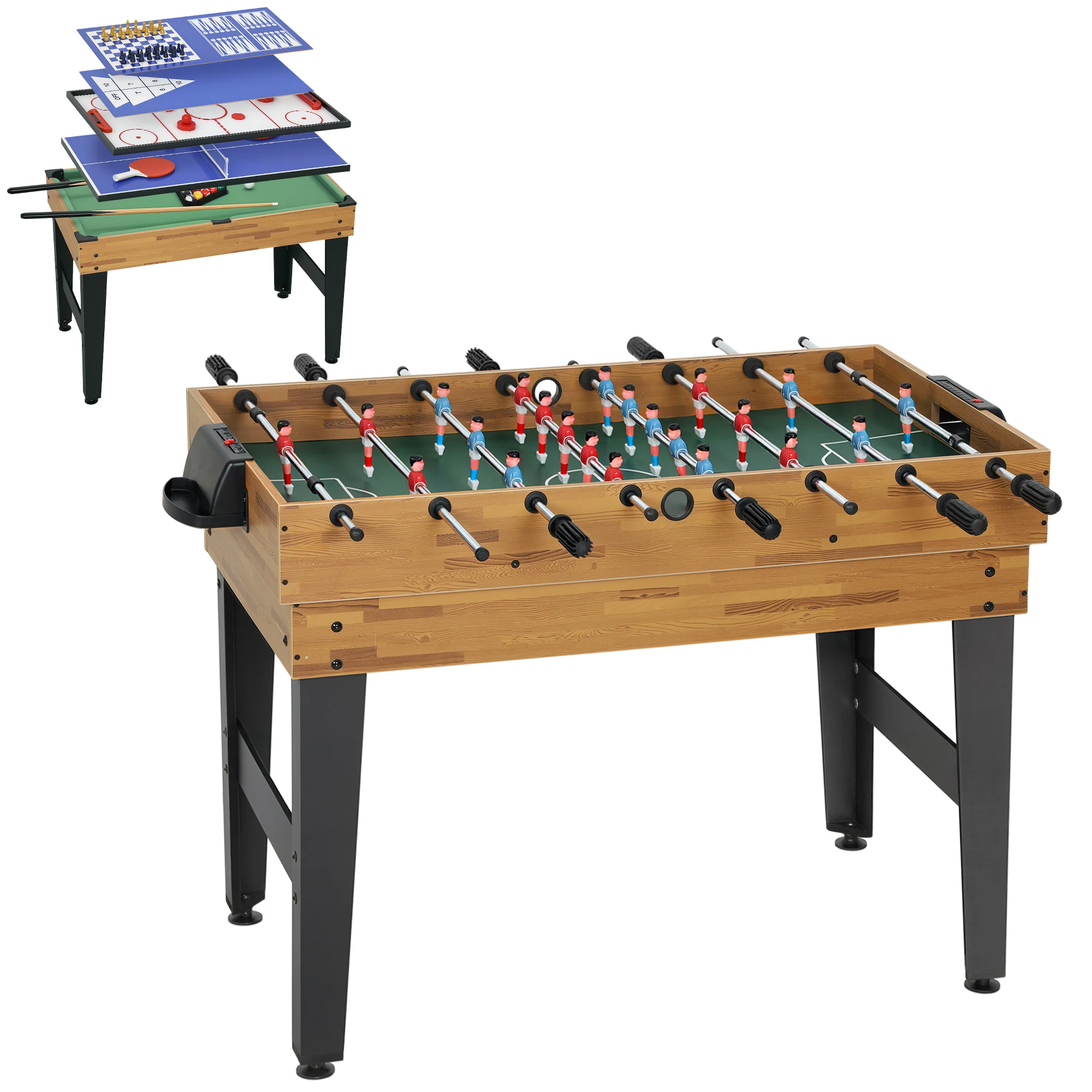 Sportnow 13-in-1 Multigame Tafel met Tafelvoetbal voor Kinderen, Biljart, Ping-Pong, Hockey, Schaken, Dammen, Backgammon en Accessoires