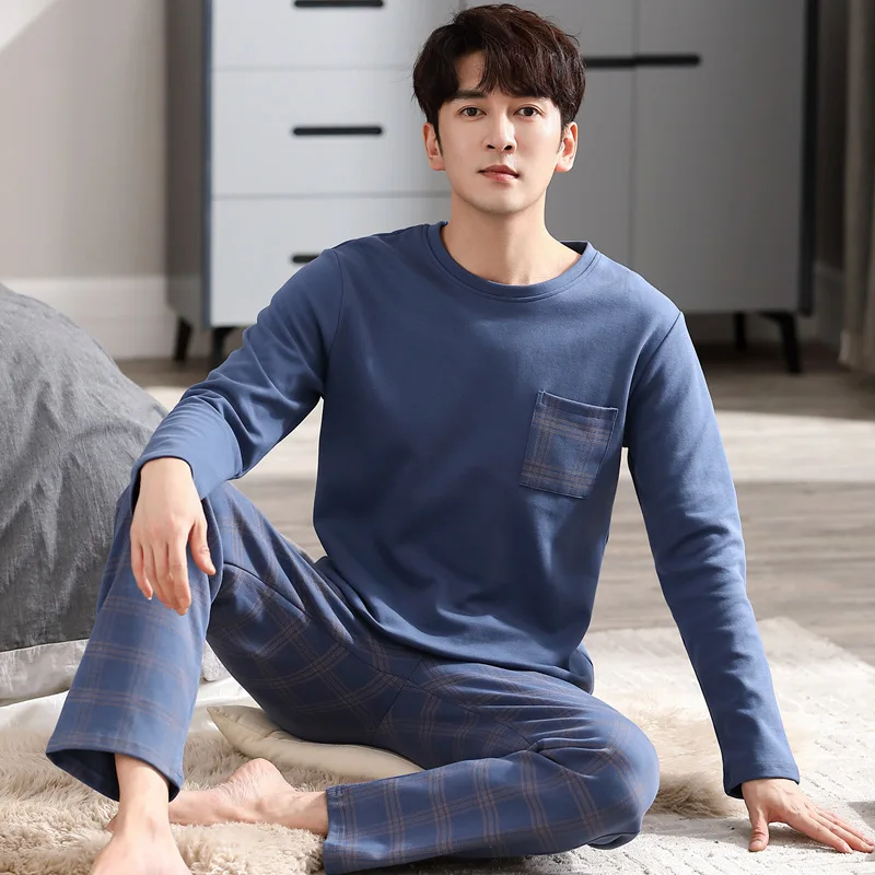 

Fall and Winter New Gentleman Pajamas Men's Cotton Long-sleeved Comfortable Loose Teenagers Can Wear Home Clothing Pajamas Set