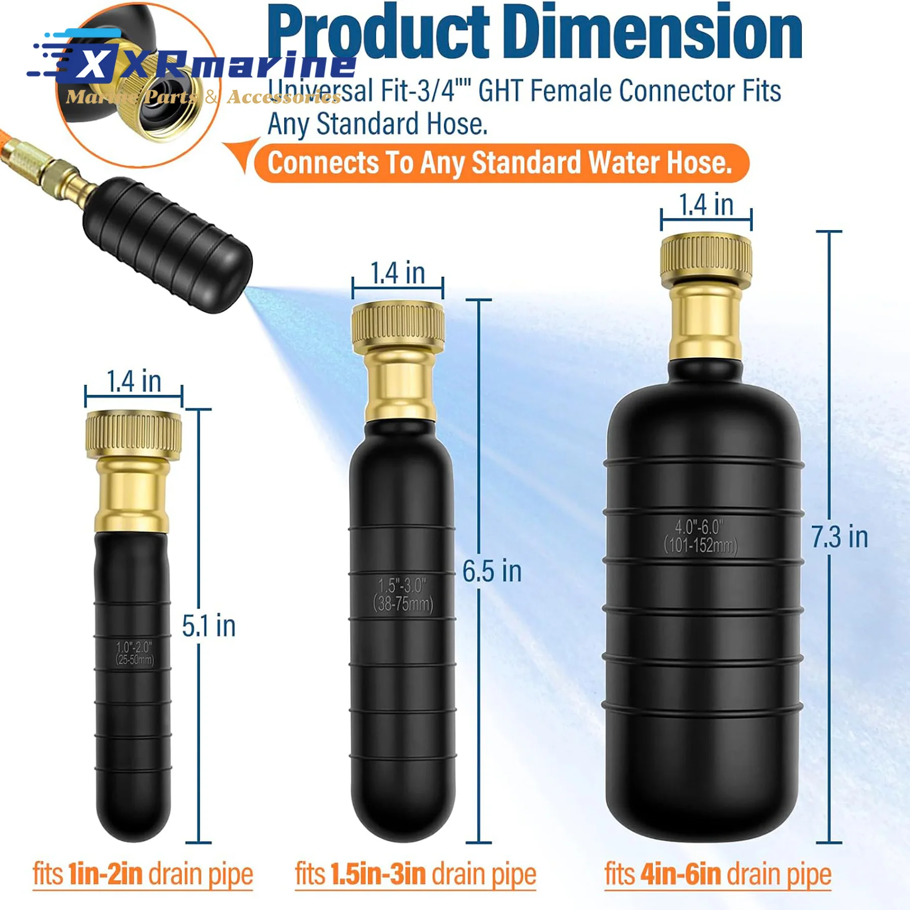 3 Pcs Rubber Drain Cleaning Bladder Fits 1”–6” Pipes Unclogger for Sinks Showers Bathtubs Pools Main Drains Outdoor Sewer Lines