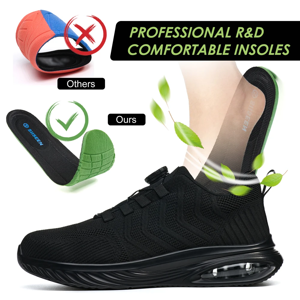 Sicherheitsschuhe mit drehbarem Knopf für Herren, Luftpolster-Arbeitsschuhe, Stahlkappenschuhe, pannensichere Sicherheitsschutzschuhe, Arbeitsstiefel