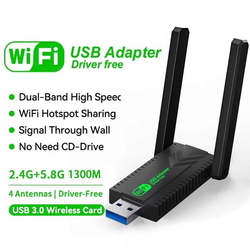 

Dual Band 2.4G/5Ghz 1300Mbps WiFi USB3.0 Adapter Wi-Fi Dongle Receiver 802.11AC High-Speed Wireless Network Card Driver Free