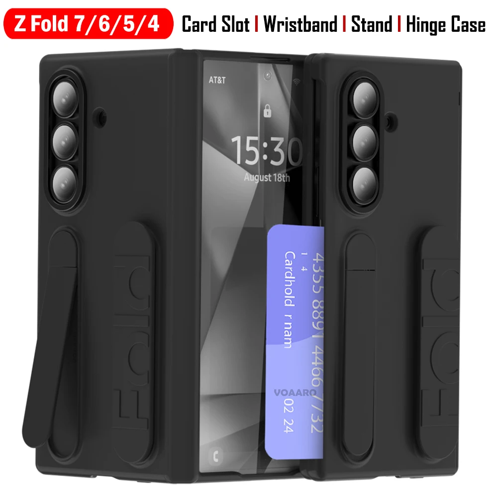 

Невидимый чехол-браслет с слотом для карт для Samsung Galaxy Z Fold 7, 6, 5, 4, защитный чехол с подставкой, задняя крышка с передней рамкой