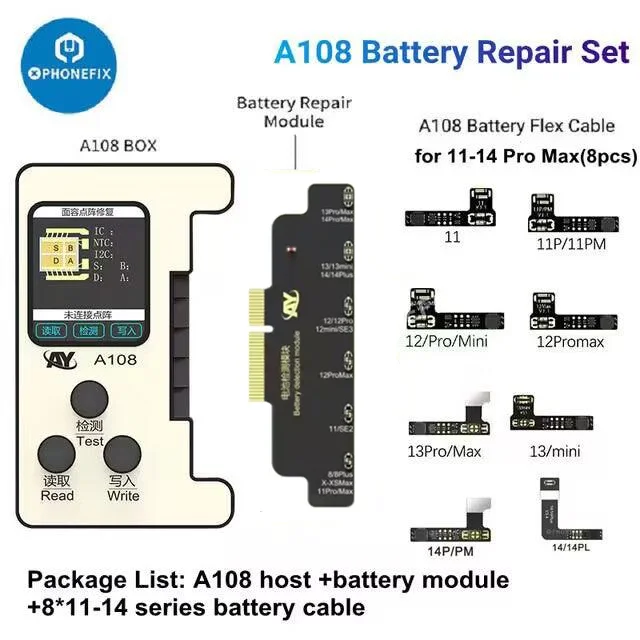 A108 Battery Repair Module Flex Cable for iPhone 11-14 No Soldering Required Removes Non-Genuine Battery Warnings Health Issues