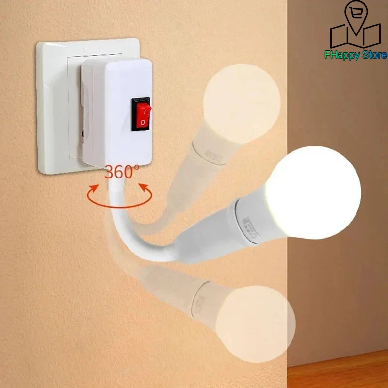E27 Direct Plug In Swivel Head E27 Socket Bulb Holder With Switch EU Plug LED Table Lamp Stainless Steel Hose Steering Lever