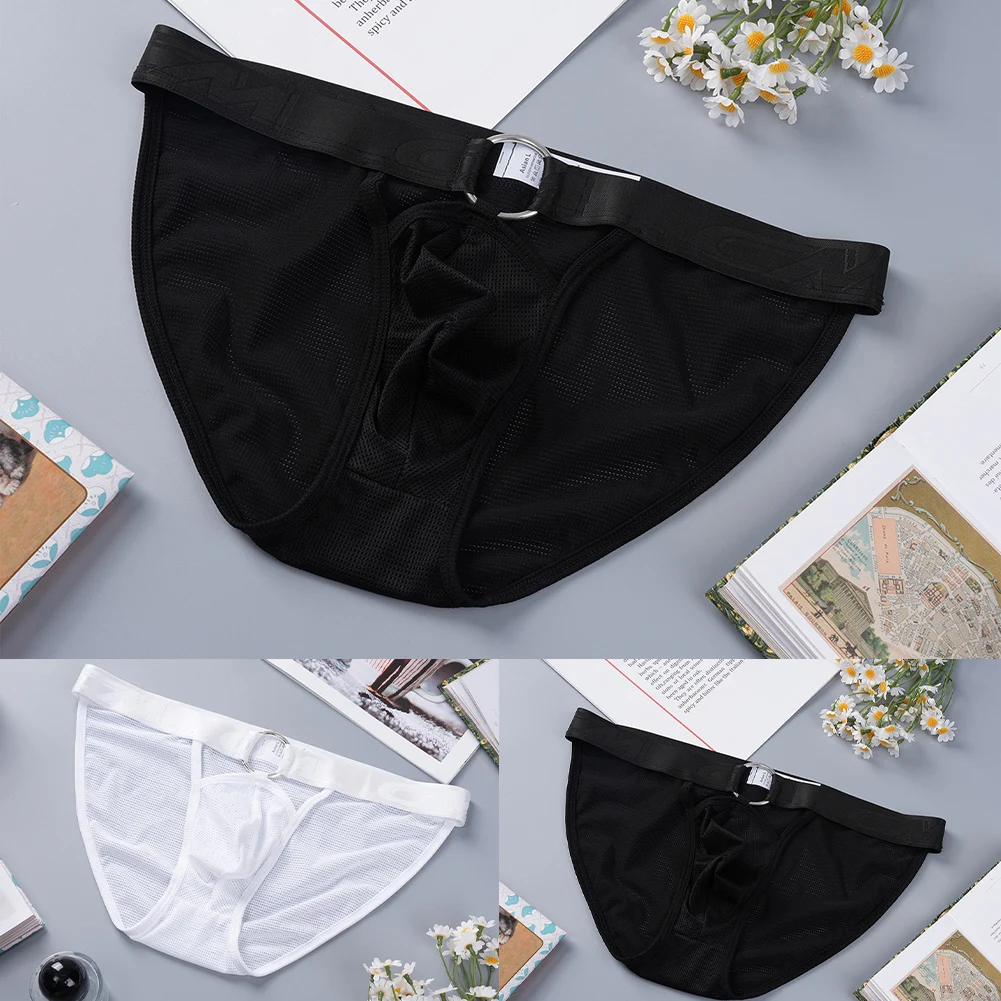 Men Sexy Briefs Underwear Mesh Sheer Low Waist Briefs Underwear High-Cut Bulge Pouch Breathable Panties