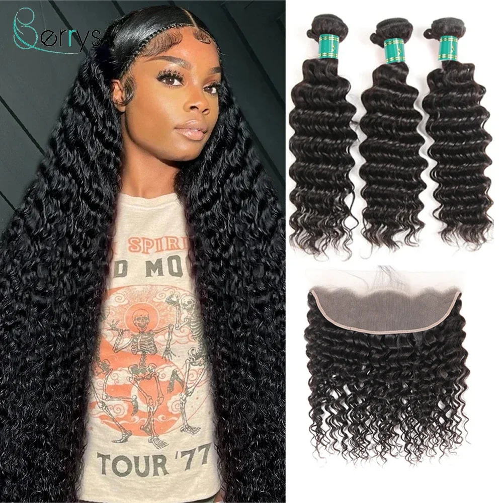 

13x6 HD Lace Frontal With Bundles Human Hair 13x4 HD Lace Frontal Melt Skins Brazilian Deep Wave Hair Extension For Women