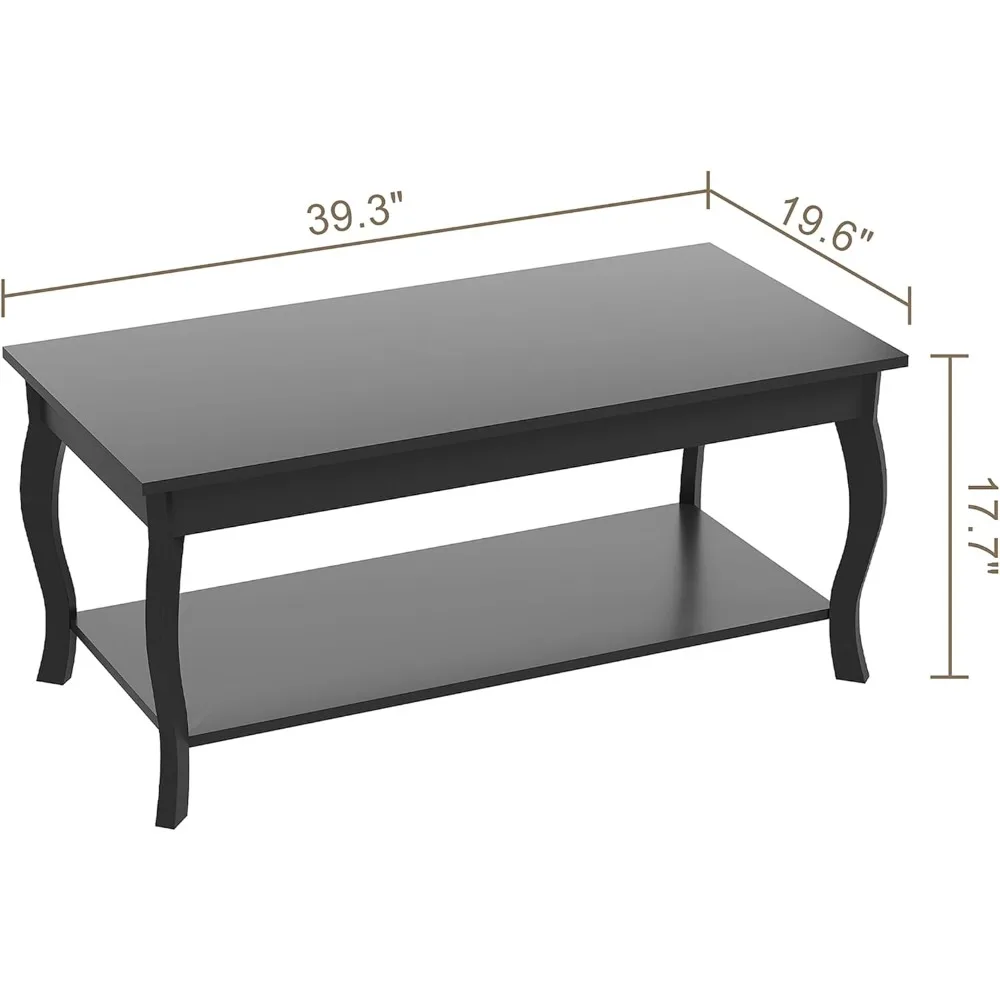 Mesa de centro moderna com perna curvada e armazenamento, peça central da sala de estar de 39 polegadas em preto