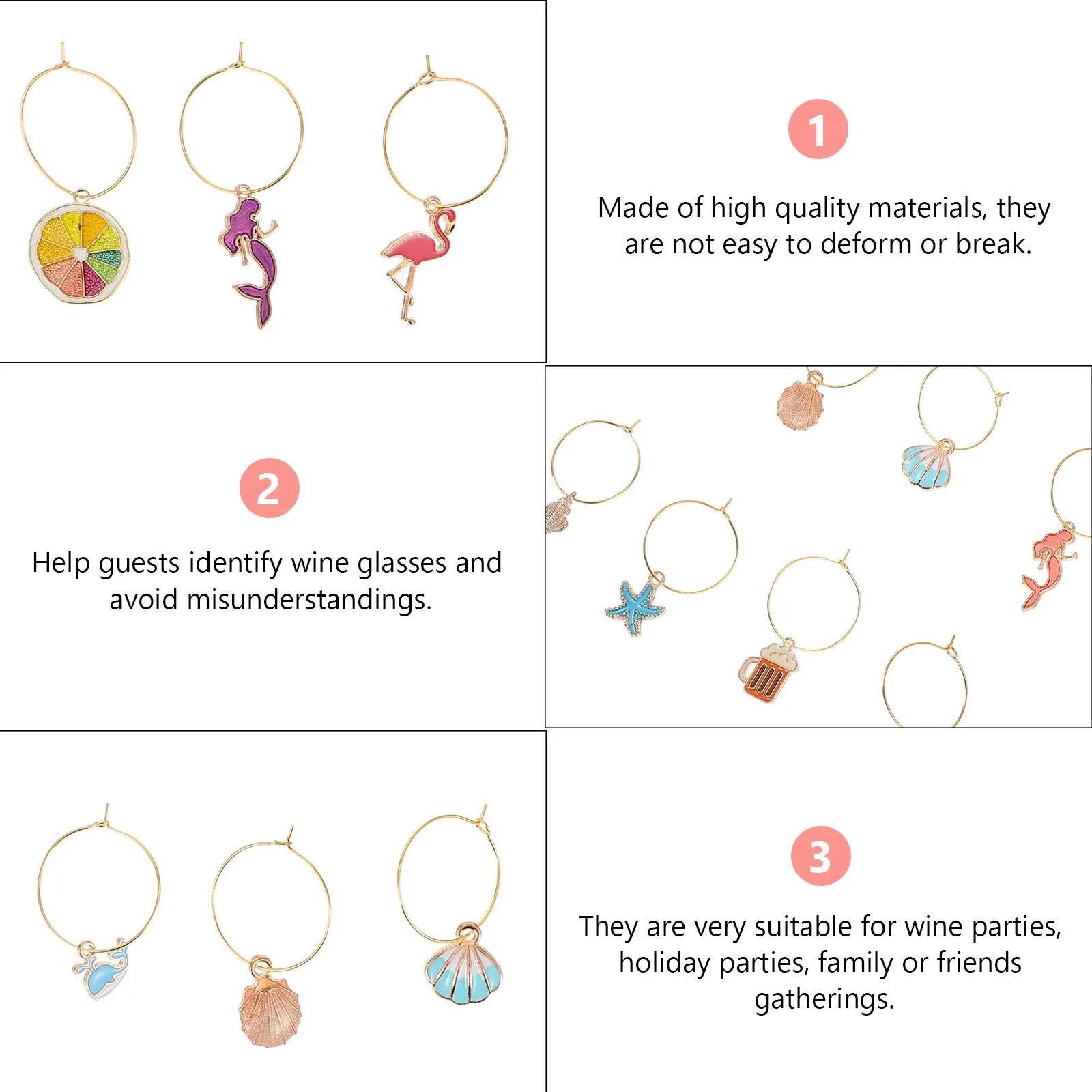 

18pcs Glass Charms Colorful Beach Mermaid Drink Markers Rings Ornaments Party Home Decor Bar Tools Kitchen Accessories