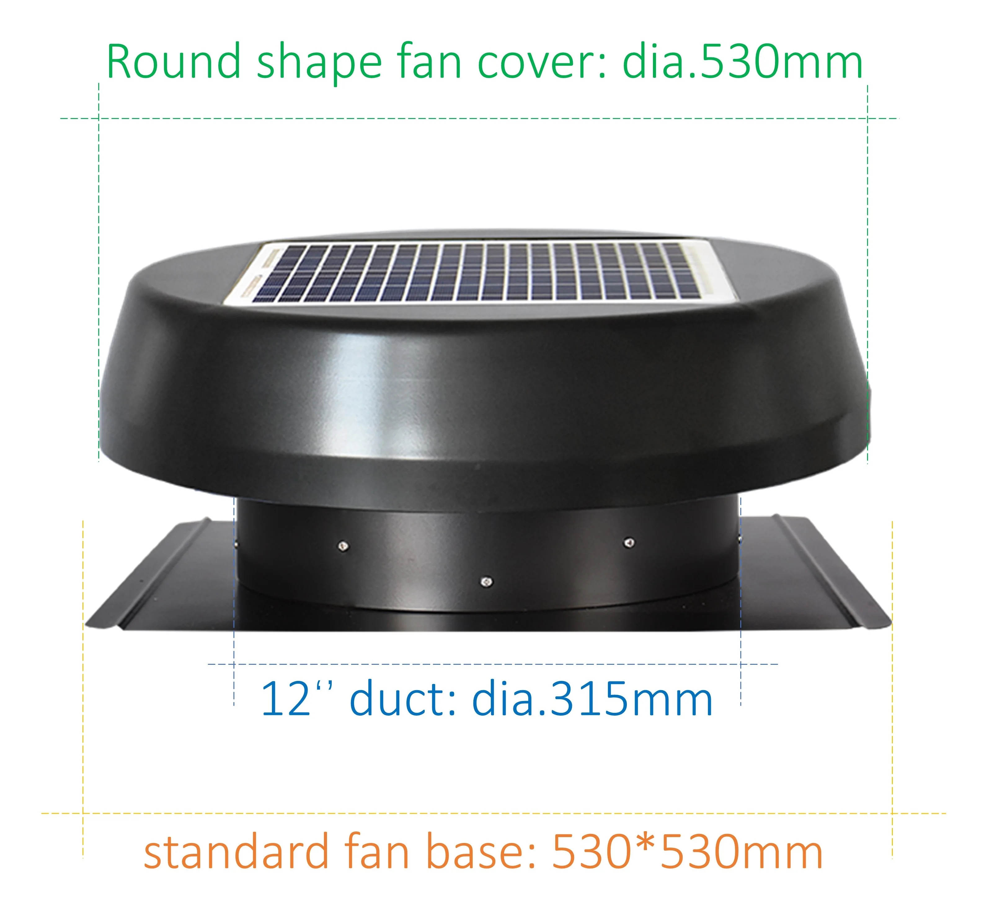 25W 12-Inch Solar Roof Ventilation Fan For Outdoor Use Home Exhaust Greenhouse Galvanized Steel Cooling Exhausting