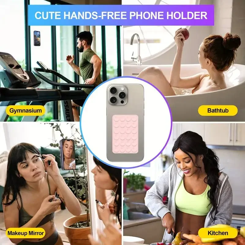 Silicone Suction Phone Holder Mat - Multifunctional Anti-Slip Wall Stand & Back Sticker, Square Single-Sided for Smartphones