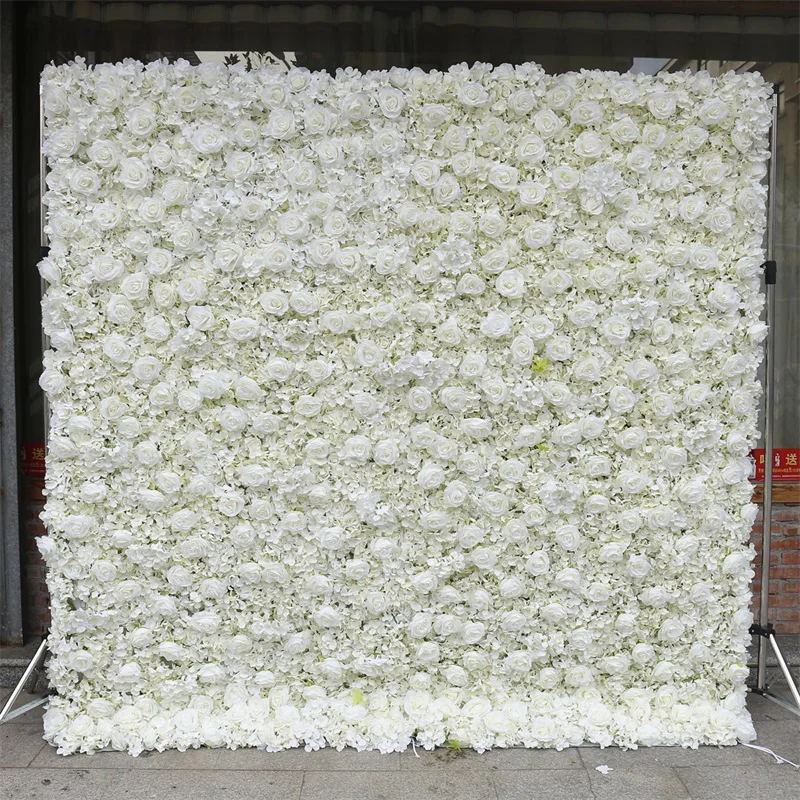 

White Peony Rose Flower Wall Wedding Backdrop Decor 5D Roll Up Curtain Floral Milan Turf Fabric Plant Party Event Arrange Props