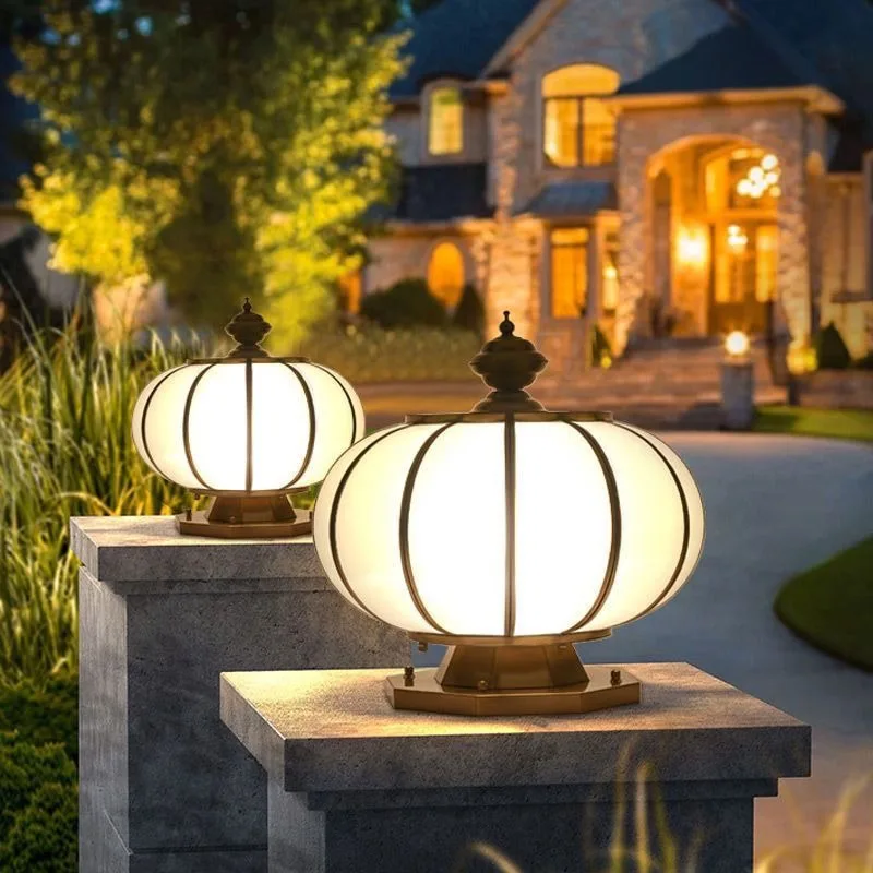 Solid Brass Round Globe Post Light Waterproof Outdoor for Garden Villa Wall Lighting Solar Light Outdoor solar light outdoor LED