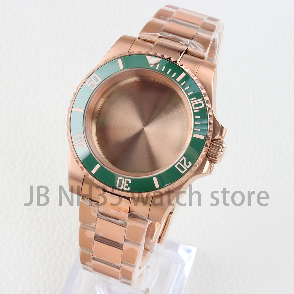 Caja de acero inoxidable Pvd de oro rosa de 40mm NH35 para SUB/GMT/Yacht-Master NH34 NH35 NH36 NH38 pulsera pulida con ostras de movimiento