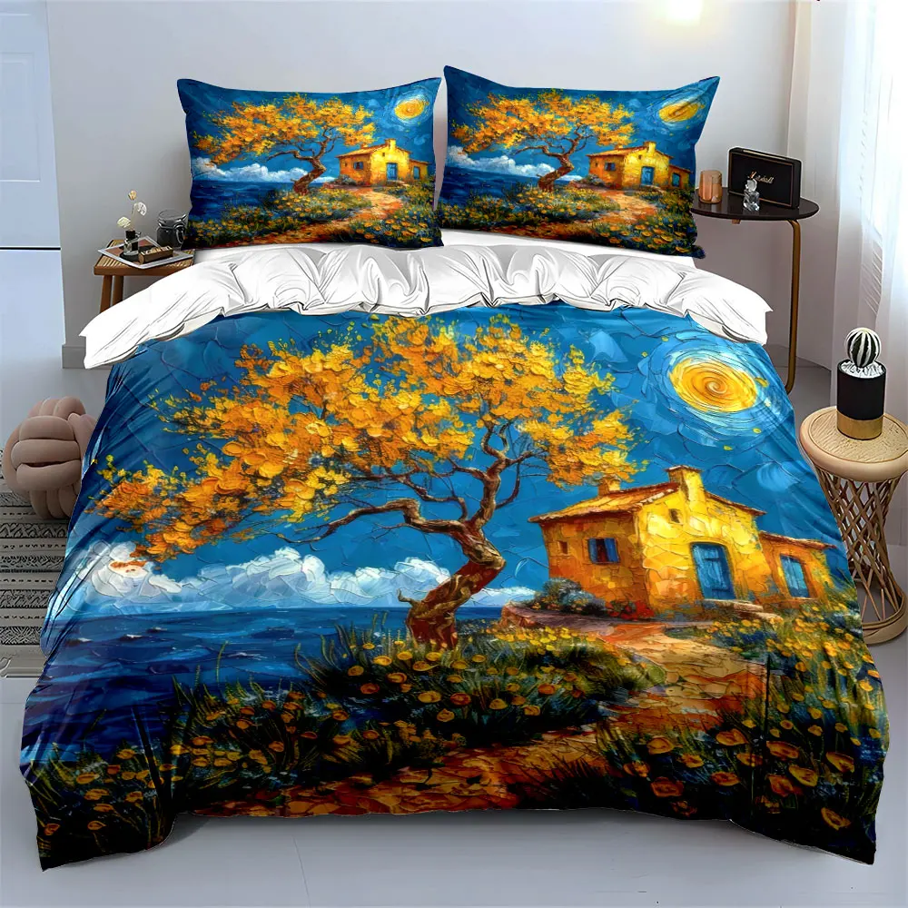 Conjunto de arte mural Sunny Coastal Cottage para decoración de dormitorios infantiles y de adultos, exquisito juego de cama de tres piezas para regalo