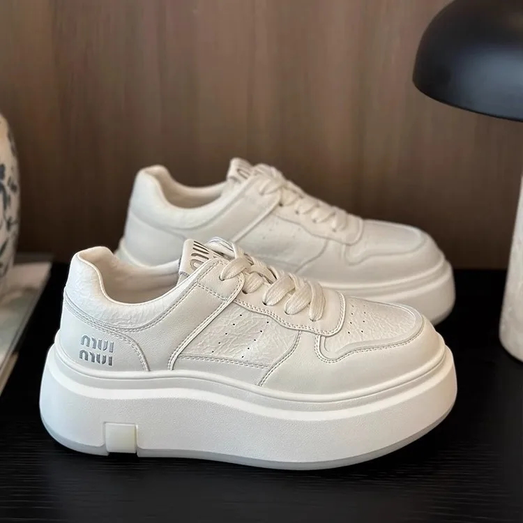 

Sports board shoes for women 2026 new height increasing leather soft soled casual shoes