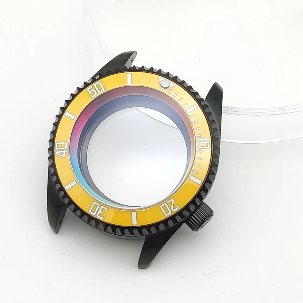 เคสนาฬิกากลไกออโตเมติกสำหรับผู้ชาย42มม. กรอบ38มม. เคส NH35วินเทจแซฟไฟร์กันน้ำร่มด้านใน