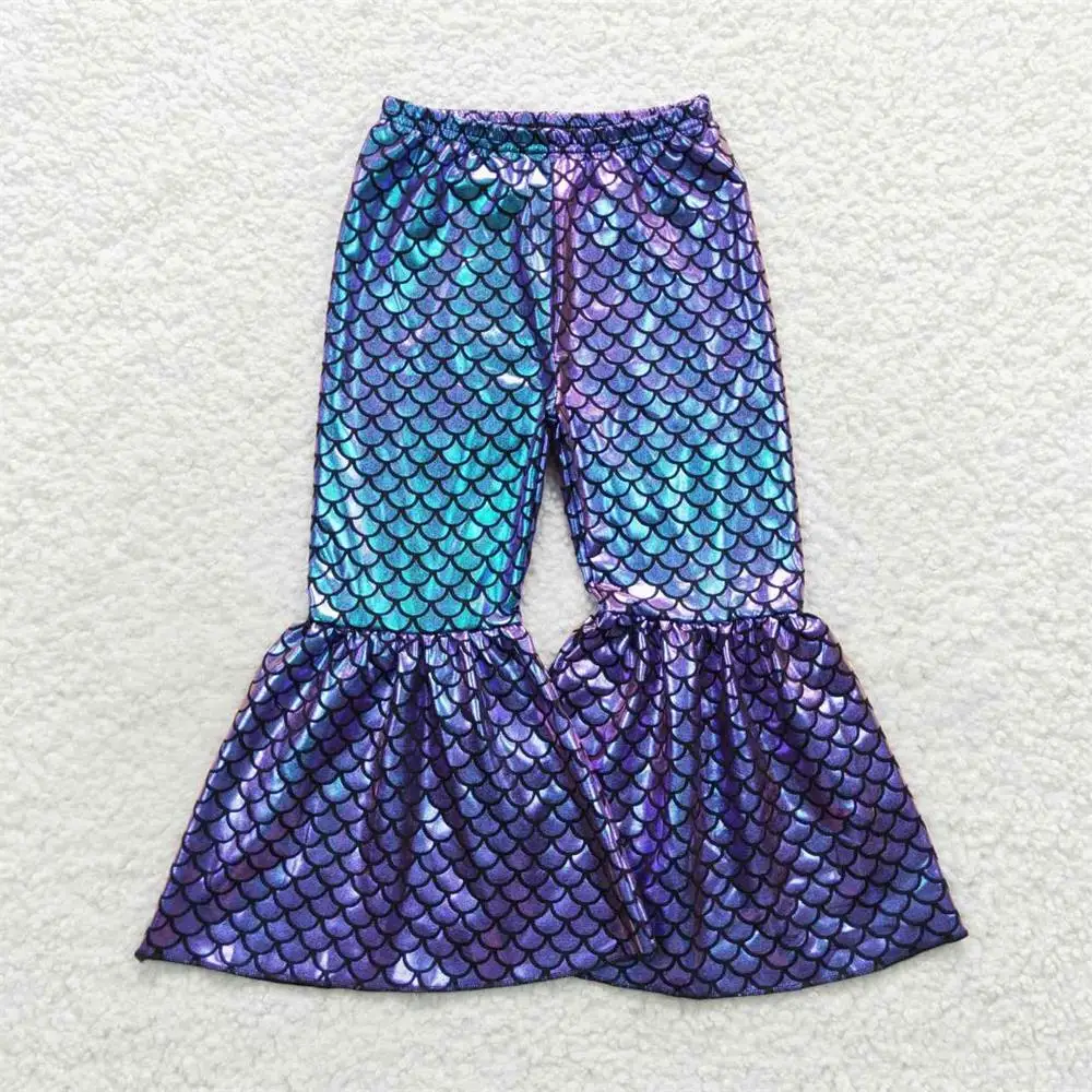 

Wholesale Baby Girls Mermaid Holographic Spandex Trousers Kids Children Clothes Toddler Bell Bottom Pants Infant Soft Clothing