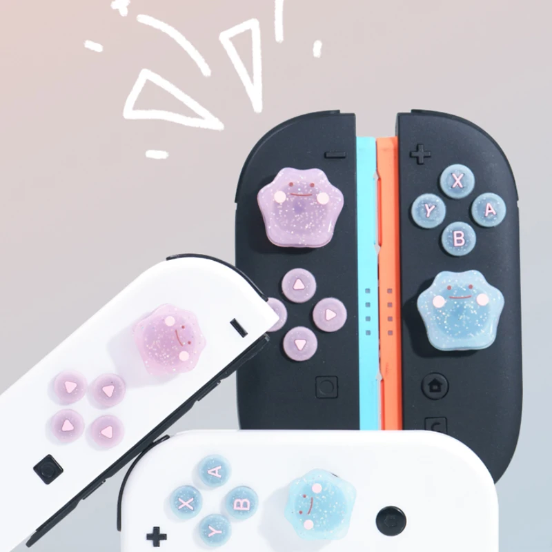Cute Bling Silicone Soft D-pad Button ABXY Key Sticker Skin Case For Switch 2/NS Oled Joy-con Thumb Stick Grip Cap Cover
