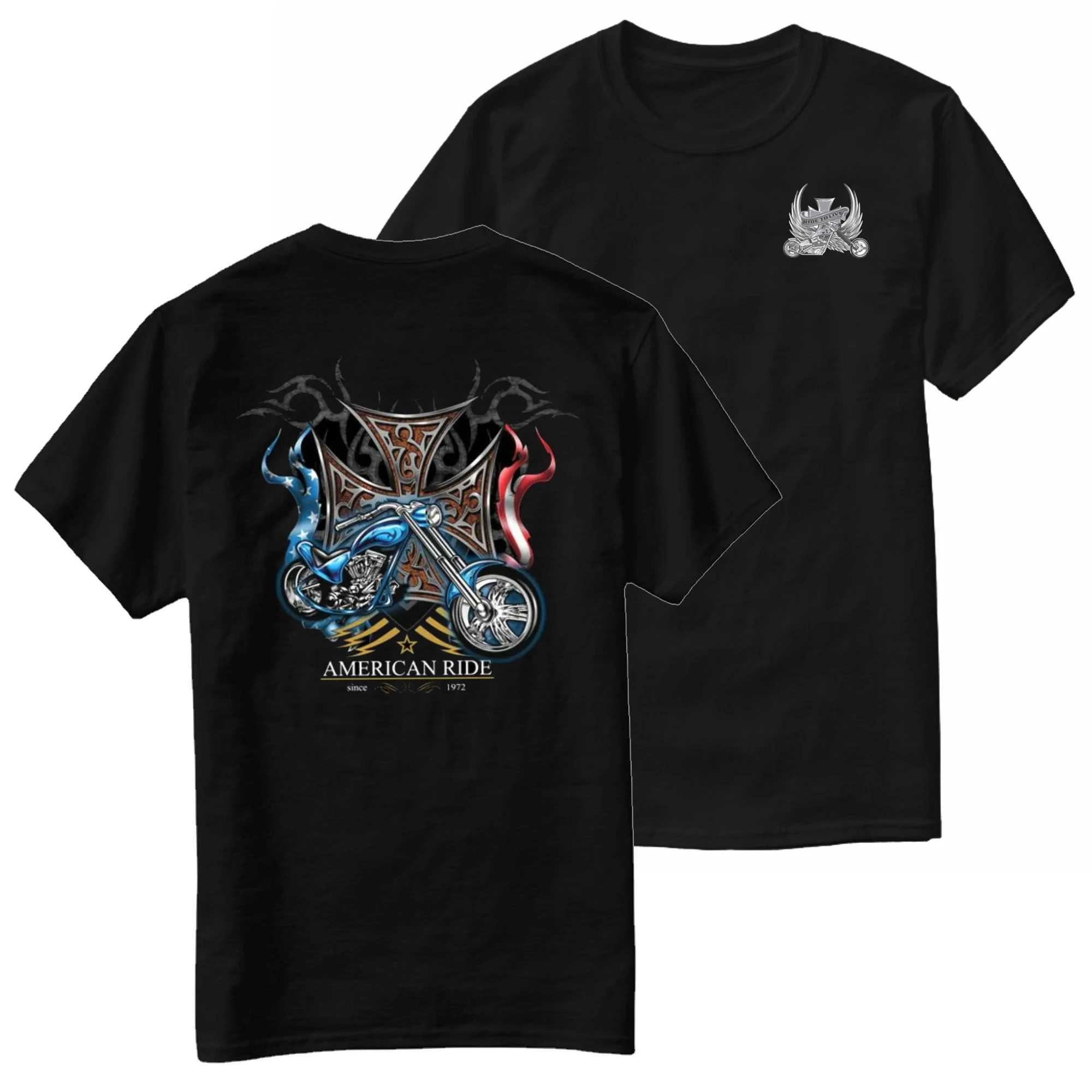 

American Ride Maltese Cross Motorcycle Biker Custom Chopper T-Shirt 100% Cotton O-Neck Short Sleeve Summer Casual Mens T-shirt