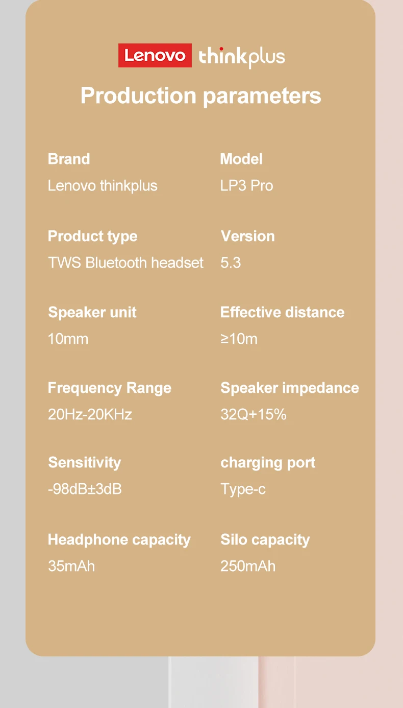 Original Lenovo LP3 Pro Earphones Wireless Bluetooth 5.3 Headphones Lp3pro HIFI Sound Noise Reduction Low Latency Sports Earbuds
