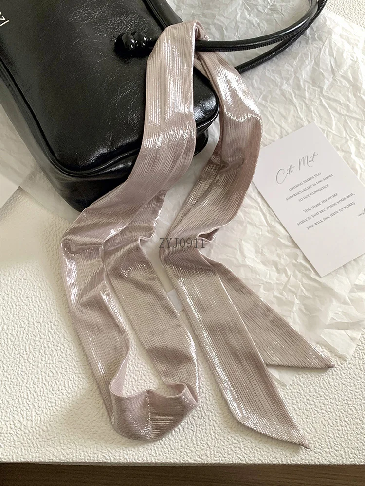 Atmospheric Laser Glossy Silk Scarf Women's Ribbon Versatile Narrow Long Scarf Decorative Scarf