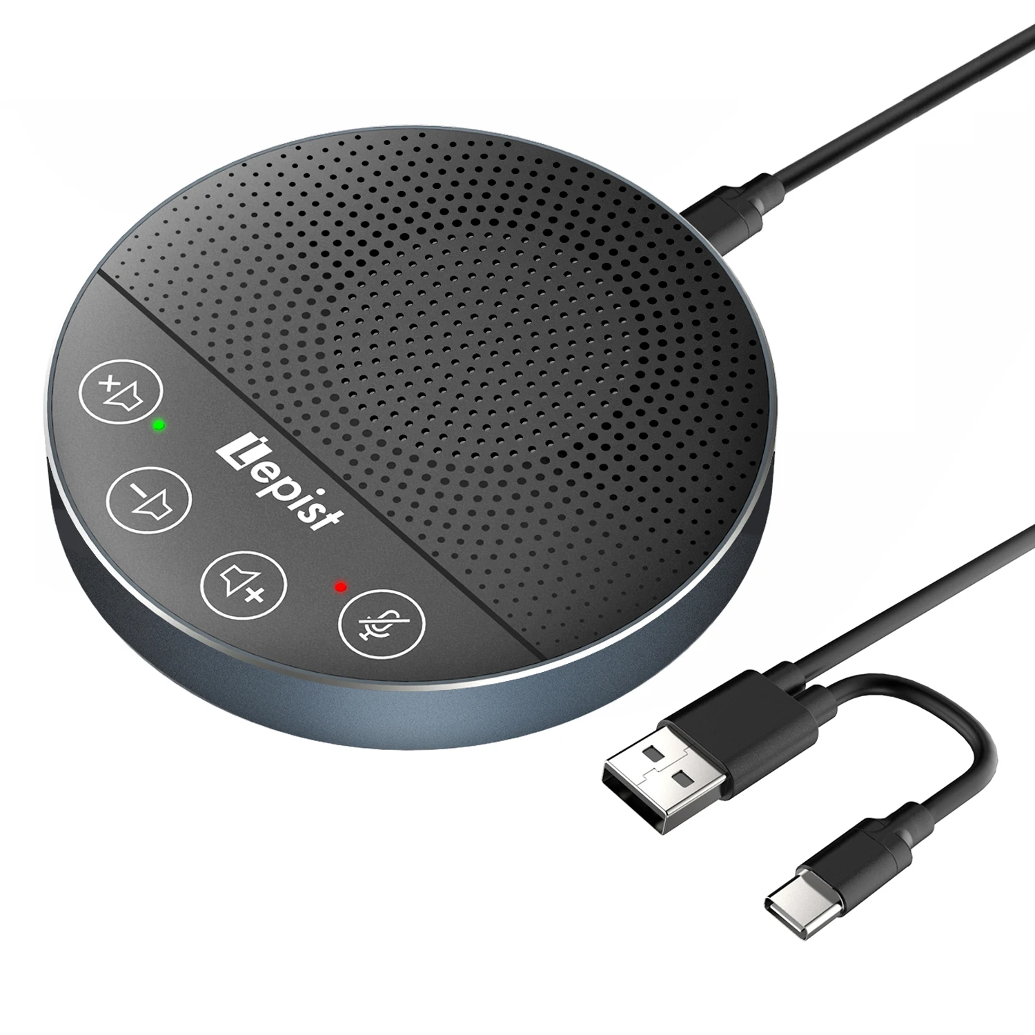 USB&Type-C Speakerphone Speaker Microphone, Touch Buttons 360° Omnidirectional Pickup for Conference Skype Zoom Computer Mic