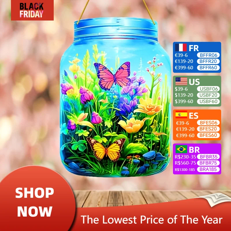 Butterfly & Floral Acrylic,Mason Jars,Spring Decorations & Holiday Gifts,Multifunctional Walls/Home/Cafe Pendants Room,Kitchen