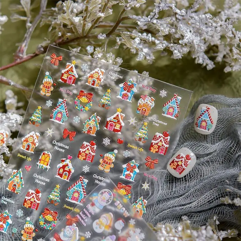 1Pc Cute Santa Claus Snowflake Snowman Christmas Tree Bow Nail Art Print Stickers Sweet Manicure Decals Nail Decor Gift