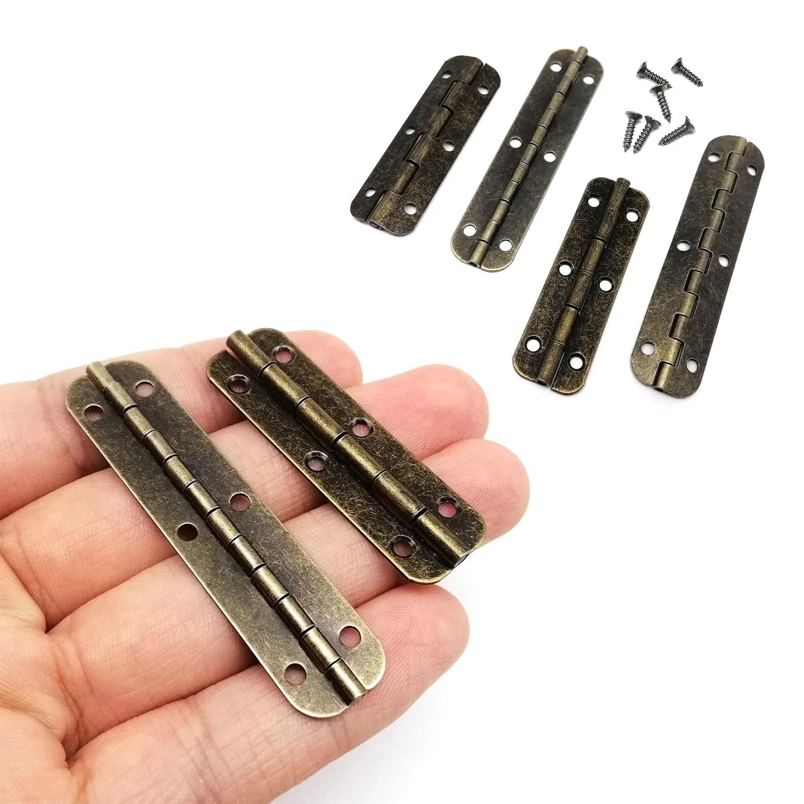 12pcs Lengthened Antique Brass Bronze Jewelry Gift Wine Wooden Box Case Hinge Dollhouse Cabinet Door Window Hinge With Screws
