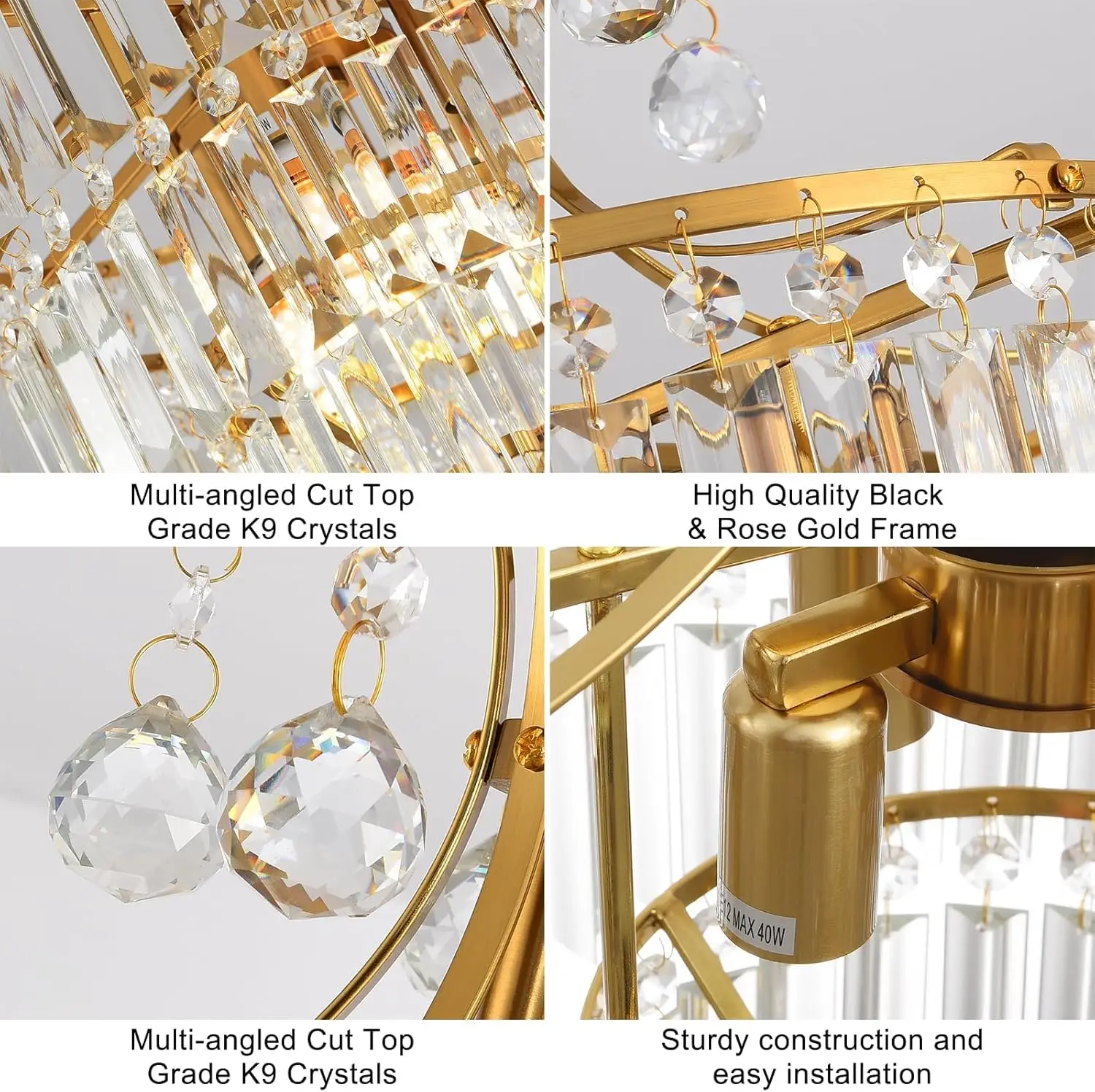 Gold Crystal Chandelier Fixture Modern Semi Flush Mount Ceiling Light Ceiling Lighting
