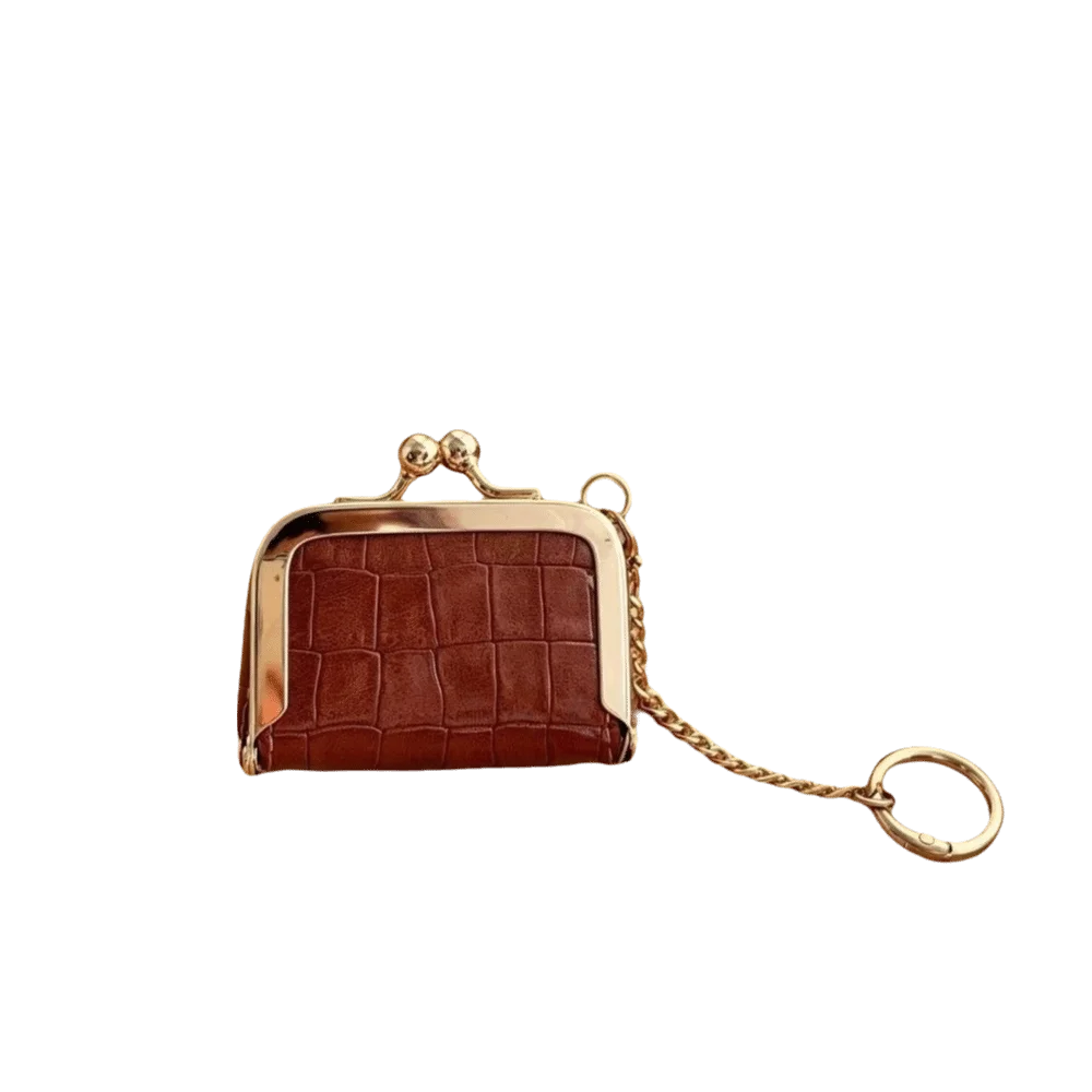 PU Leather Kiss Lock Coin Purse Portable Detachable Chain Jewelry Storage Pouch Small Embossed Keychain Change Wallet