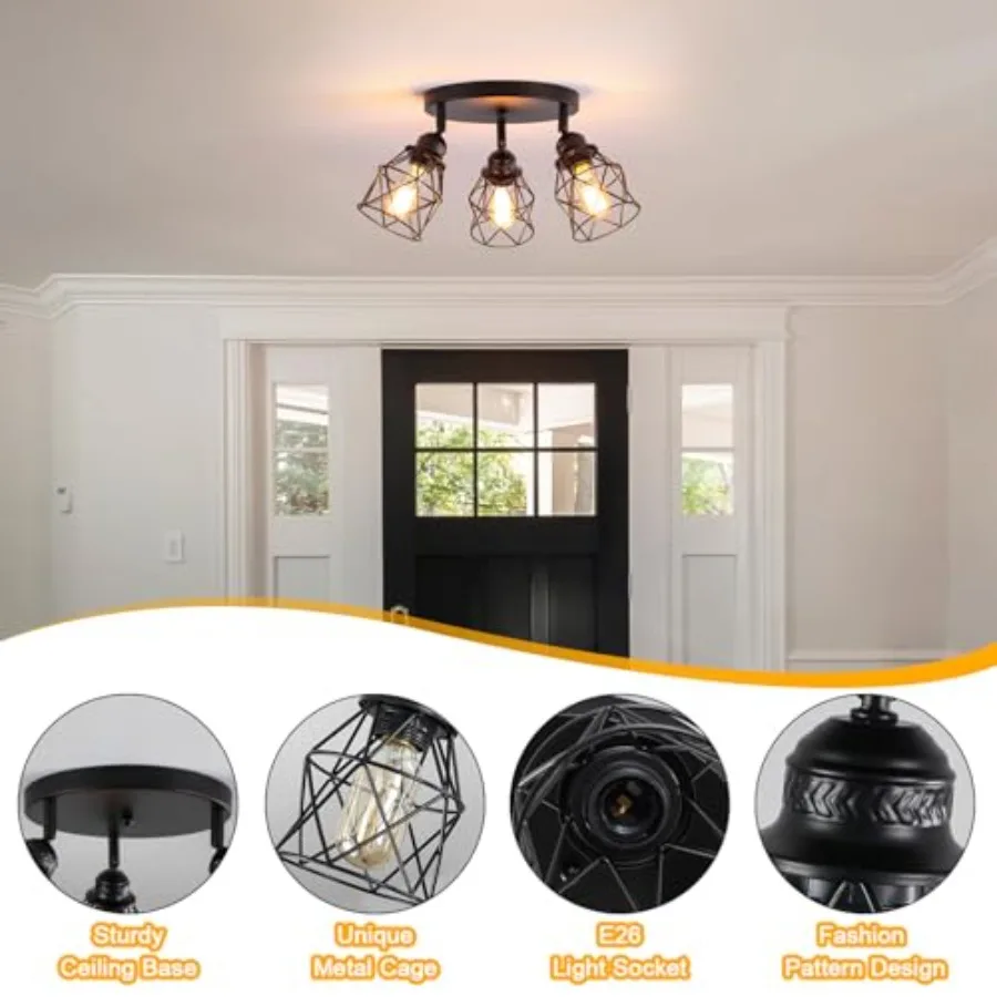 Kitchen Light Fixtures Ceiling Mount, Adjustable Semi Flush Mount Ceiling Light, Multi-Directional Lamp for Kitchen, Hallway, D