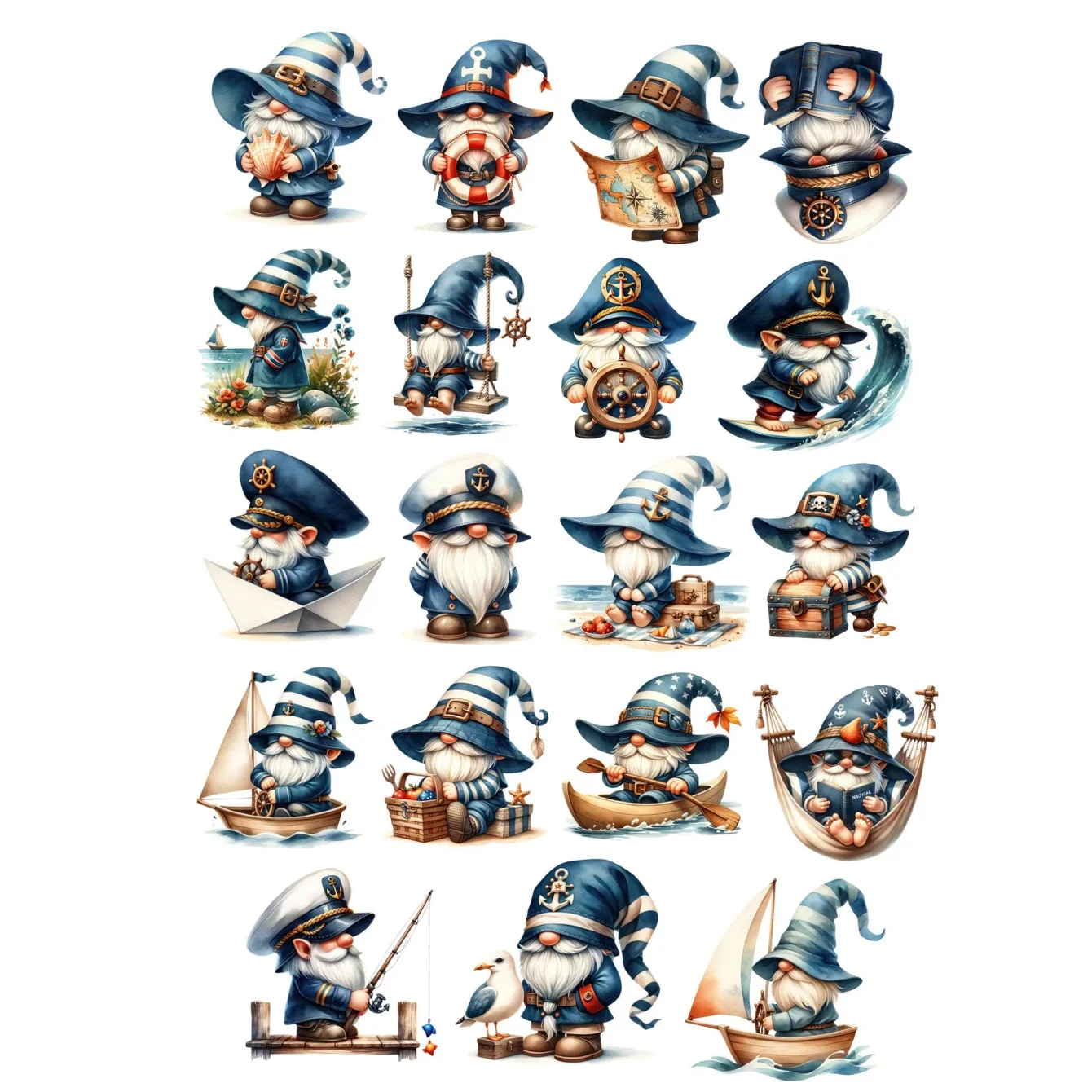 19PCS Cute Self-made Watercolor Navigational Elf Ocean Scrapbooking Stickers /Decorative /DIY Craft Photo Albums/trunk  vintage