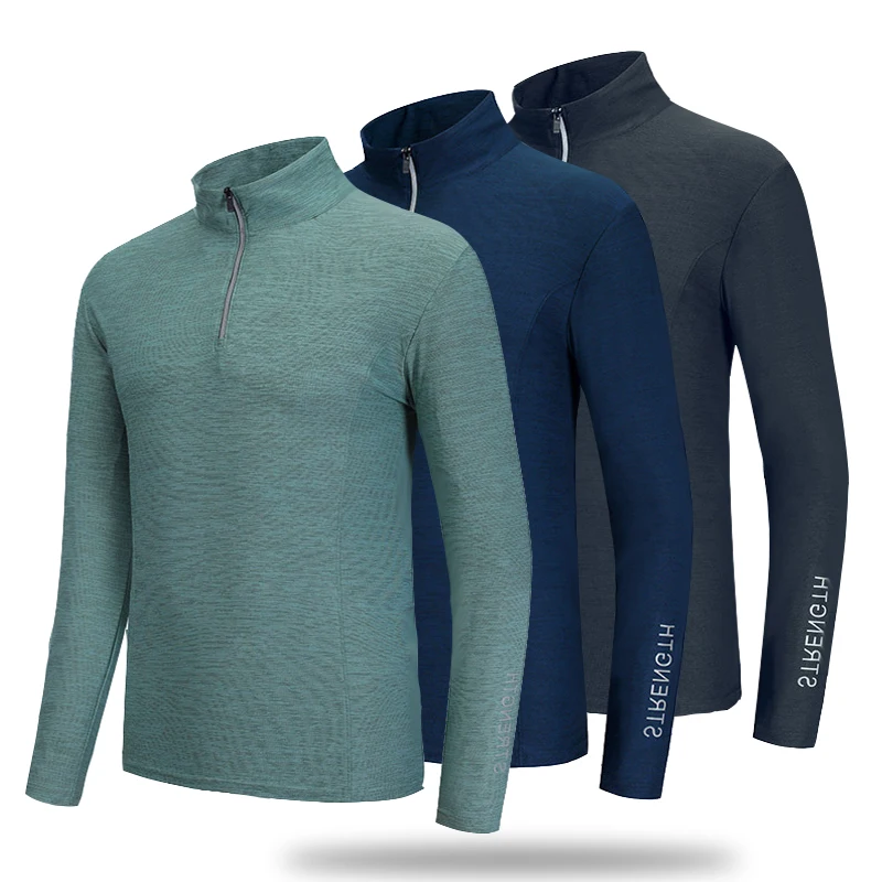 

Quick Dry Long Sleeve Exercise Training Sport T-Shirt Men Zipper Elastic Gym Running Fitness Hiking Camping Football Soccer Tops