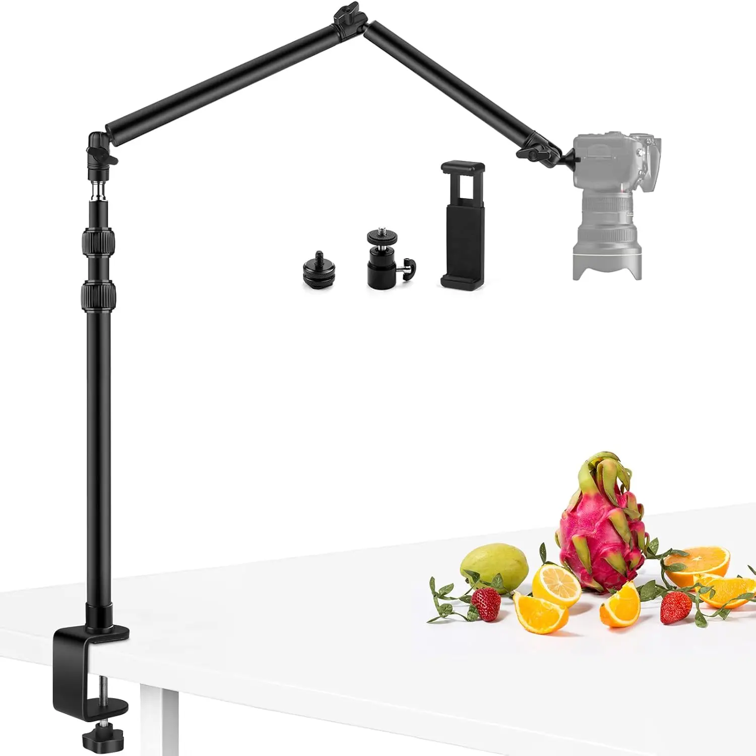 

Camera Desk Mount Stand with 24.41'' Detachable Magic Arm, Mount Light Stand with 360° Ballhead, 16.7-40.1'' Tabletop Clamp