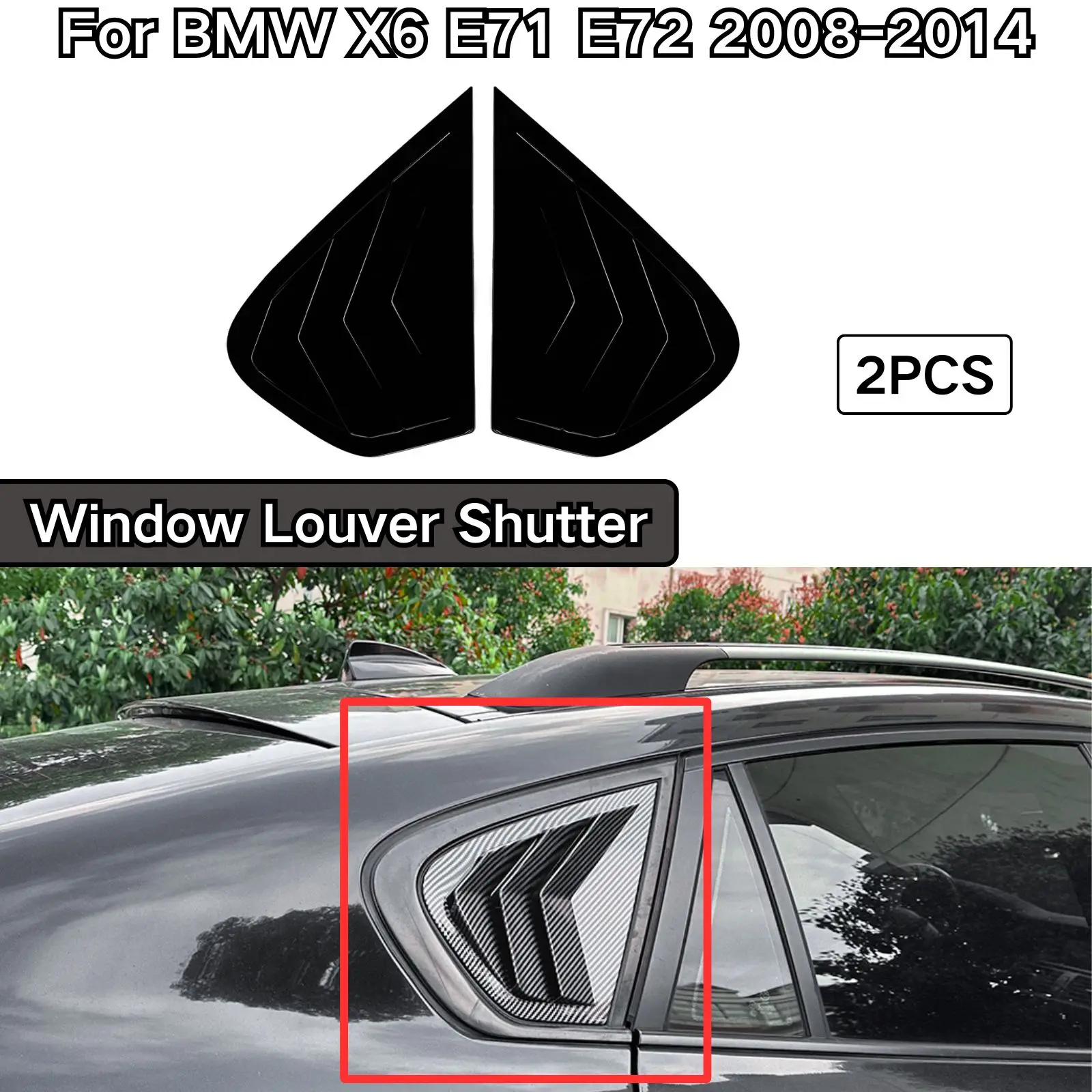 

Rear Side Window Louver Shutter For BMW X6 E71 E72 2008-2014 Trim Cover Glossy Black Carbon Fiber Look Car Accessories 2PCS