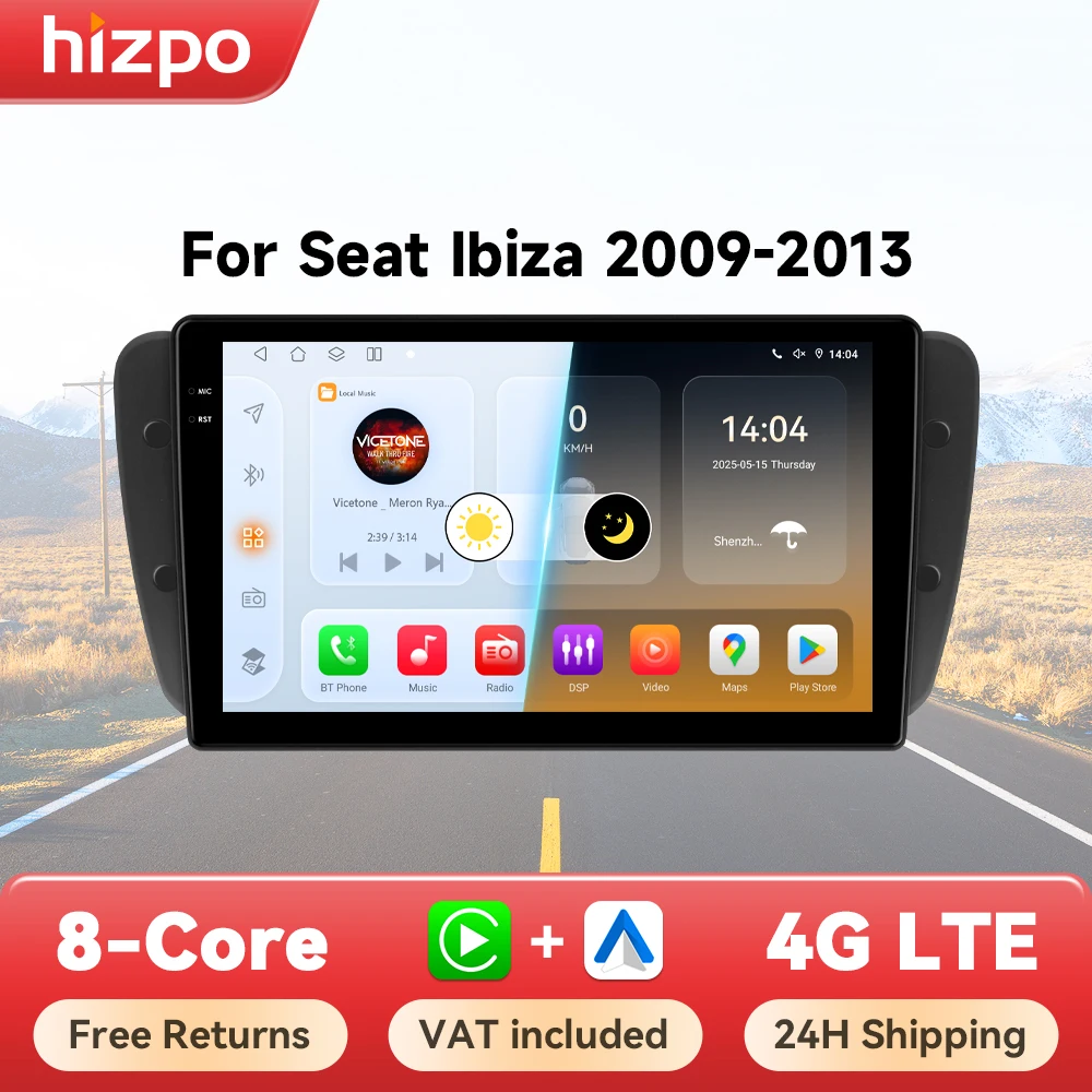 Hizpo 9 "Carplay Android Radio pour Seat Ibiza 6j 2009 - 2013 2010 4G voiture multimédia GPS 2din Autoradio 360 caméra Octa Core 6115