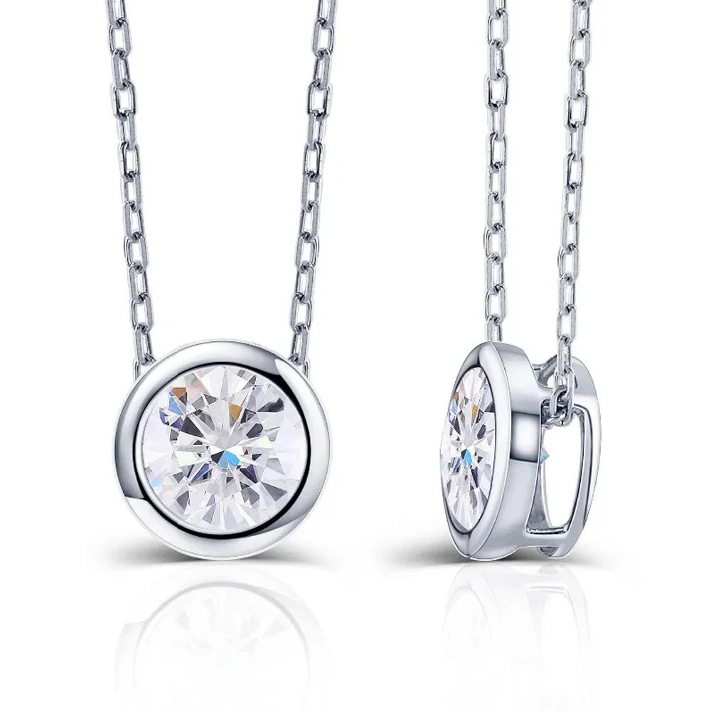 

Seasons of Shine 10K White Gold 2ct 8mm F Color Moissanite Pendant Necklace for Women Gold Necklace Gift
