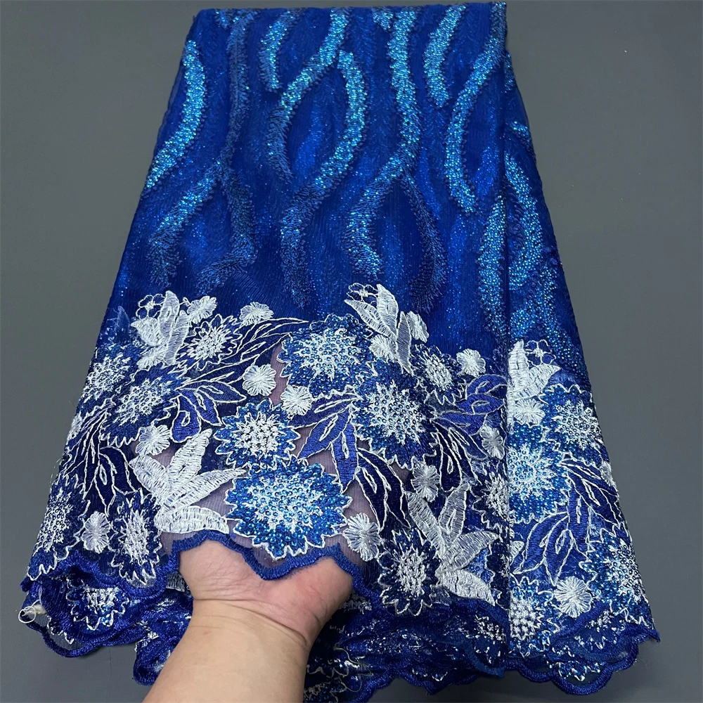 

2025 африканские нигерийские высококачественные блестки для выпускных платьев, вышивка бисером, тюль, кружевная ткань, сетчатая ткань, 5 ярдов, ZJ055