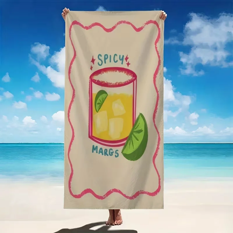 Spicy Margs Margarita Beach Towel Cute Summer Cocktail Print Quick Dry Sandproof Absorbent Towel for Beach Travel Vacation